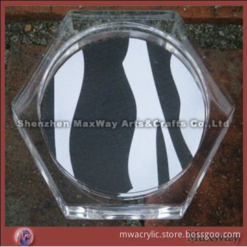 Equisite Transparent Hexagon Acrylic/Lucite Coaster Tray/Saucer/Stock with Pad for Cup/Teacup